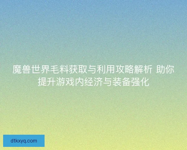 魔兽世界毛料获取与利用攻略解析 助你提升游戏内经济与装备强化