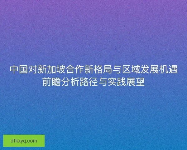 中国对新加坡合作新格局与区域发展机遇前瞻分析路径与实践展望 中国对新加坡合作新格局与区域发展机遇前瞻分析路径与实践展望